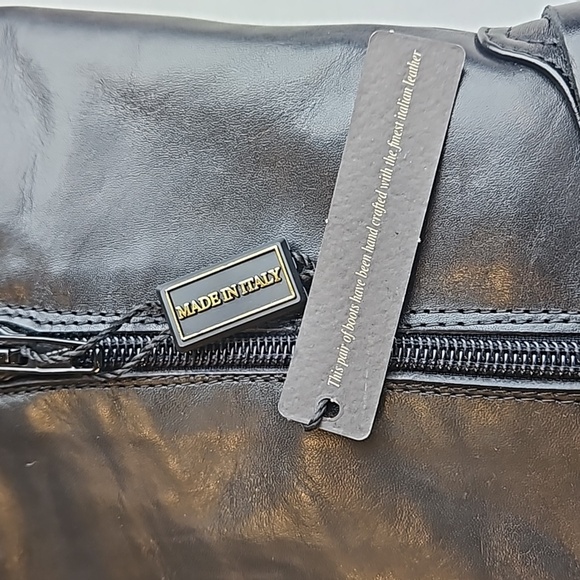 Napoleoni Black Italian Leather Knee High Block Heel Boots 38 /7.5 - Picture 9 of 10